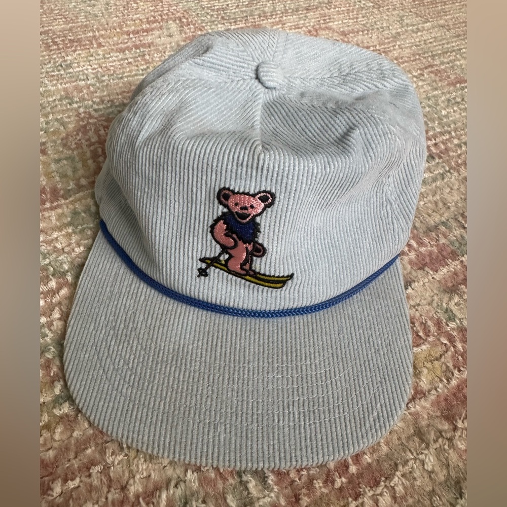 Corduroy Hat with Dead Head Bear Embroidery